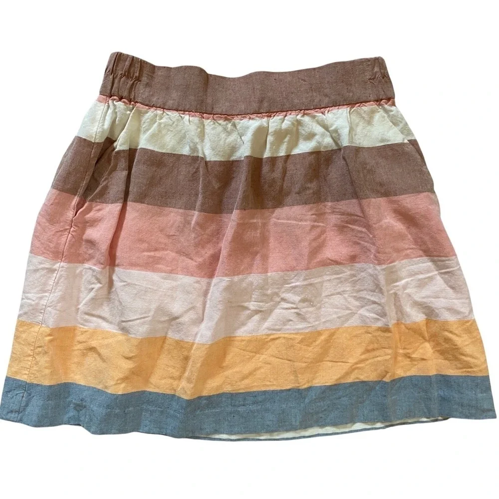 LOFT Womens Linen Blend Striped Mini Skirt Multi Color Elastic Waist Size S